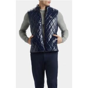 G/FORE Quilted Coated Nylon Wool Lined Puffer Vest glossy twilight navy Size XL